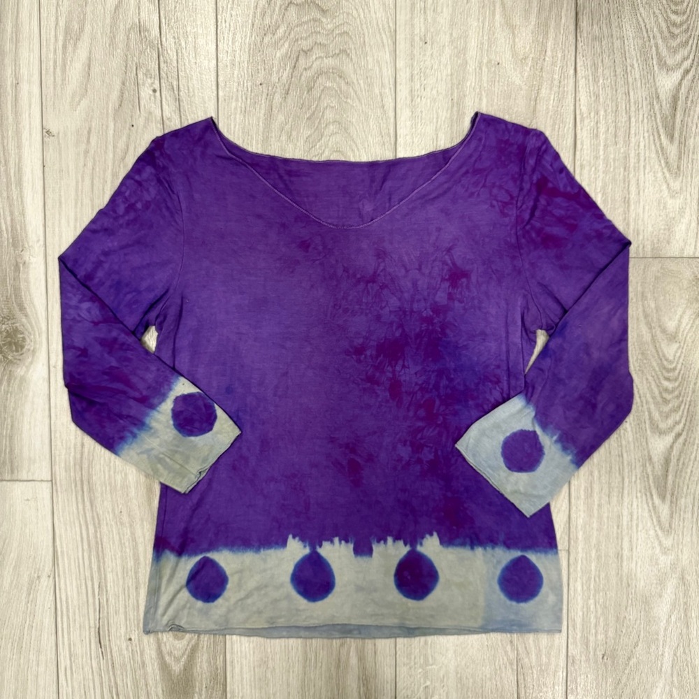 Purple and Silver Long Sleeve Tee with Decorative Hem